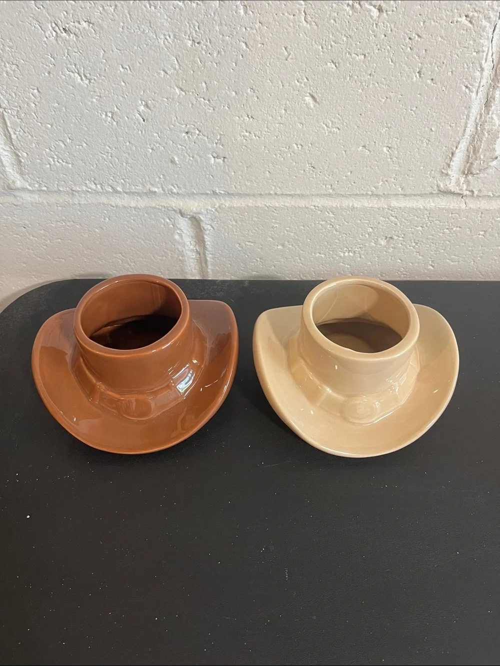 Cowboy Hat Ceramic Candle Holders/Small Succulent Planters 2 Pc